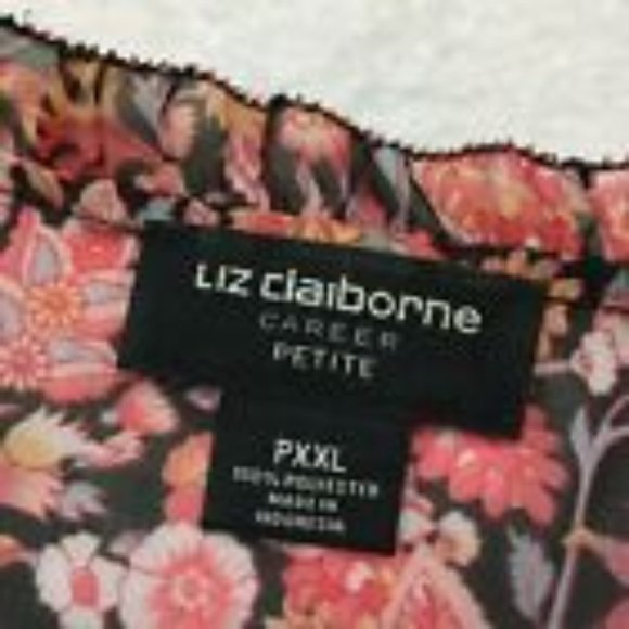 Liz Claiborne Petite Black Floral Short Sleeve Top PXXL - Picture 5 of 8